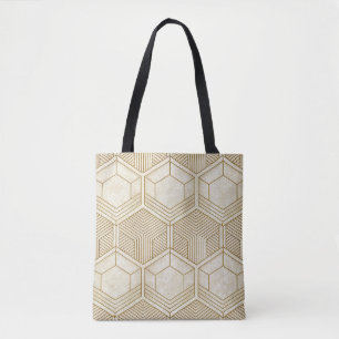 Bolsa Tote Padrão Hexagonal Orgânico Moderno Creme e Bege