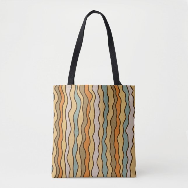 Bolsa Tote Padrão Hippie Trippy Groovy Vertical Stripe 70s (Frente)