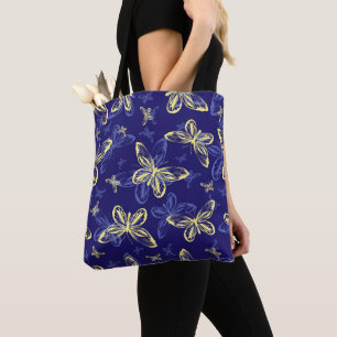 Bolsa Tote Padrão Ilustrado de Borboleta Azul e Amarela Fofa