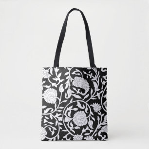 Bolsa Tote Padrão índio tradicional de paisley em preto e wh
