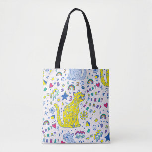 Bolsa Tote padrão infantil com tigre, letras, arco-íris, n
