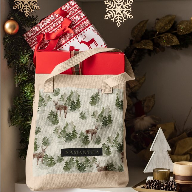 Bolsa Tote Padrão Invisível da Floresta de Inverno da Aquarel (Criador carregado)