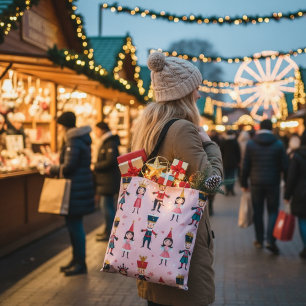 Bolsa Tote Padrão Invisível de Natal do Balé de Nozes Rosa
