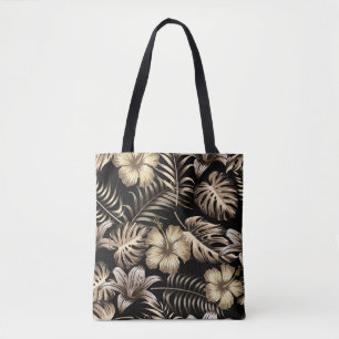 Bolsa Tote Padrão Invisível Floral com Folhas.