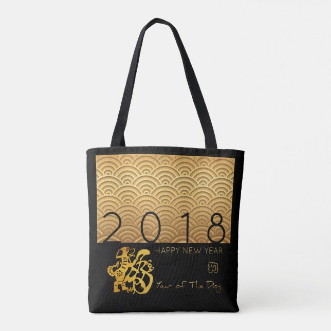 Bolsa Tote Padrão japonês Cachorro Dourado Ano 2018 B Saco de (Verso)