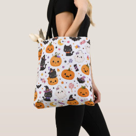 Bolsa Tote Padrão Kawaii de Halloween com Abóboras Fofas