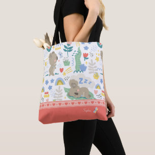 Bolsa Tote Padrão Koala bonito com nome de garotinha a rosa