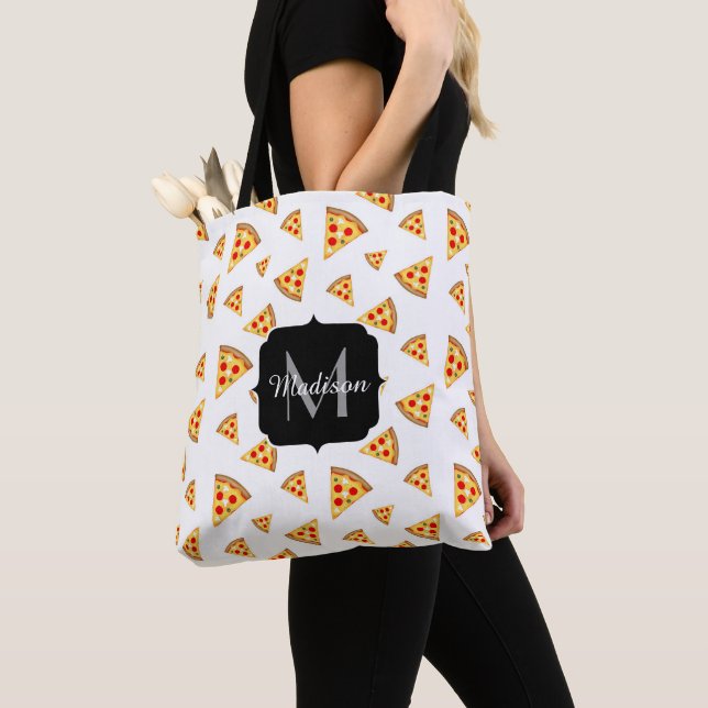 Bolsa Tote Padrão legal e divertido de fatias de pizza Monogr (Close Up)