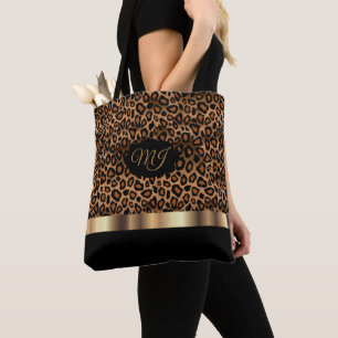 Bolsa Tote Padrão-Leopardo Castanho Monograma