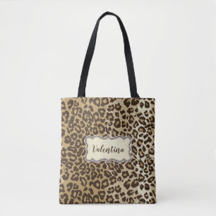 Bolsa Tote Padrão Leopardo Clássico com Nome Personalizado