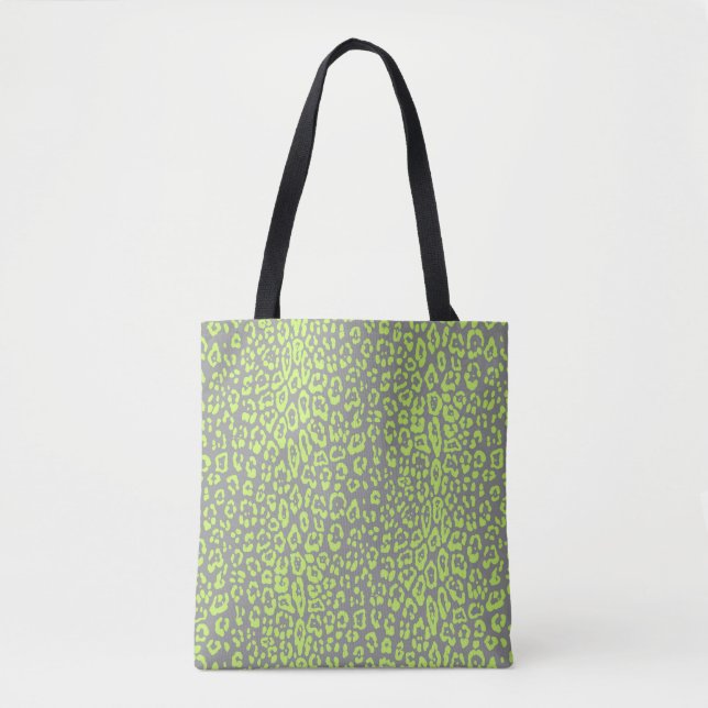 Bolsa Tote Padrão leopardo em verdes limões e cinzas (Frente)