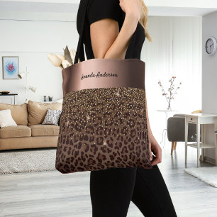 Bolsa Tote Padrão leopardo ouro preto em bronze metálico