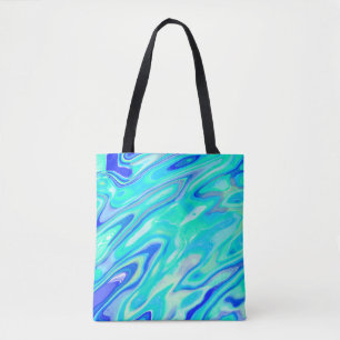 Bolsa Tote Padrão Líquido de Abstrato de Textura Azul Aqua
