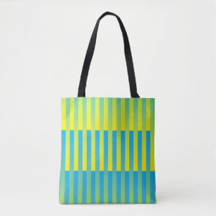 Bolsa Tote Padrão Listrado Azul Amarelo Verde