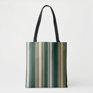 Bolsa Tote Padrão Listrado Clássico Verde e Creme