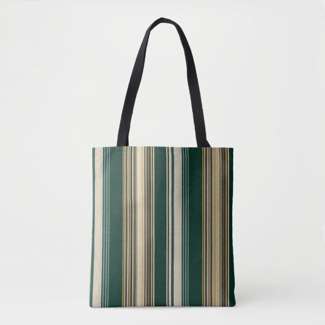 Bolsa Tote Padrão Listrado Clássico Verde e Creme (Frente)