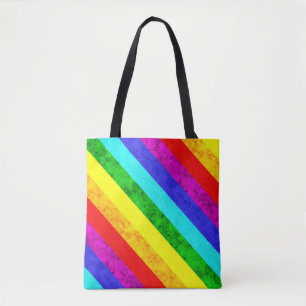 Bolsa Tote Padrão listrado com linha de arco-íris multicolora