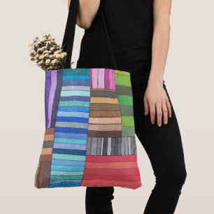 Bolsa Tote Padrão Listrado Geométrico Colorido em Arco-íris