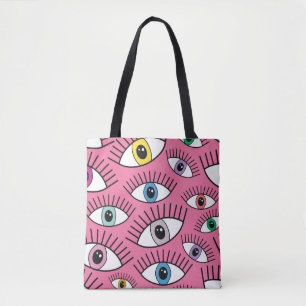 Bolsa Tote Padrão mágico com olhos coloridos. Fundo místic