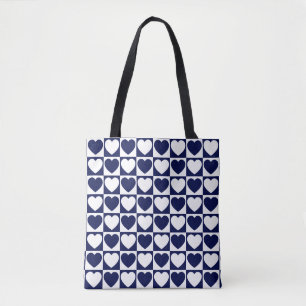 Bolsa Tote Padrão Marinho Azul e Branco Verificado com Cora