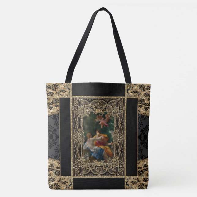 Bolsa Tote Padrão Menino Elegante Barroco de Alta Permissão I (Frente)