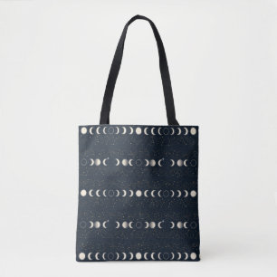 Bolsa Tote Padrão Minimalista de Fases Lunares com Estrelas e