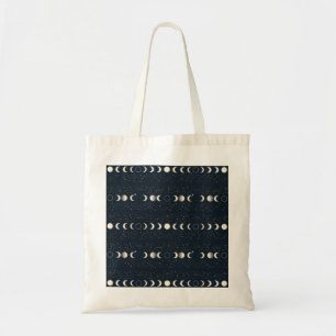 Bolsa Tote Padrão Minimalista de Fases Lunares com Estrelas e