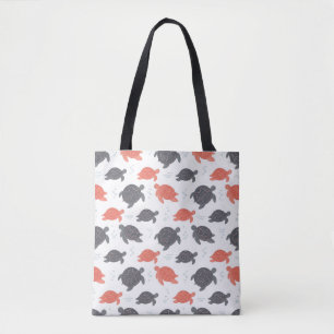 Bolsa Tote Padrão Minimalista de Tartaruga Marinha em Branco