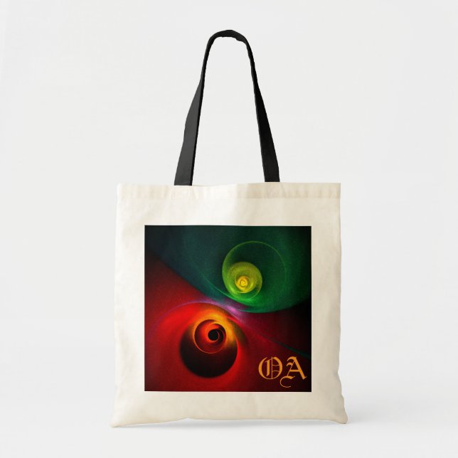 Bolsa Tote Padrão Moderno de Abstrato de Arte Yin Yang Verde  (Frente)