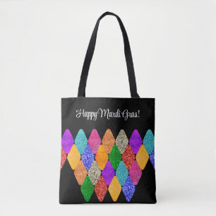 Bolsa Tote Padrão Moderno de Harlequim Mardi Gras Espelhante