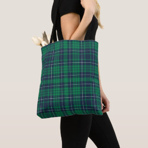Bolsa Tote Padrão Moderno De Xadrez Verde E Azul De Tartan