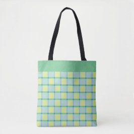 Bolsa Tote Padrão Moderno Xadrez Azul Verde Lima