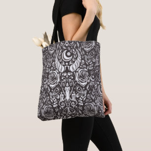 Bolsa Tote padrão monocromático gótico