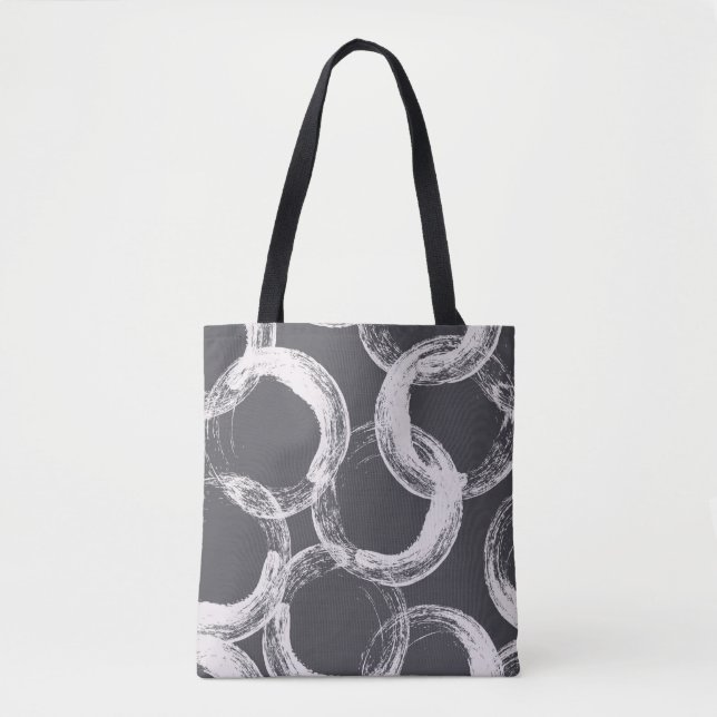 Bolsa Tote Padrão monocromático sem costura com círculos (Frente)