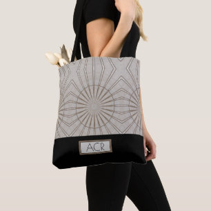 Bolsa Tote Padrão Monograma Abstrato Moderno Marrom Preto