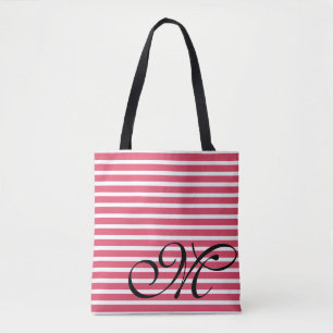 Bolsa Tote Padrão Monograma de Stripes Vermelhas