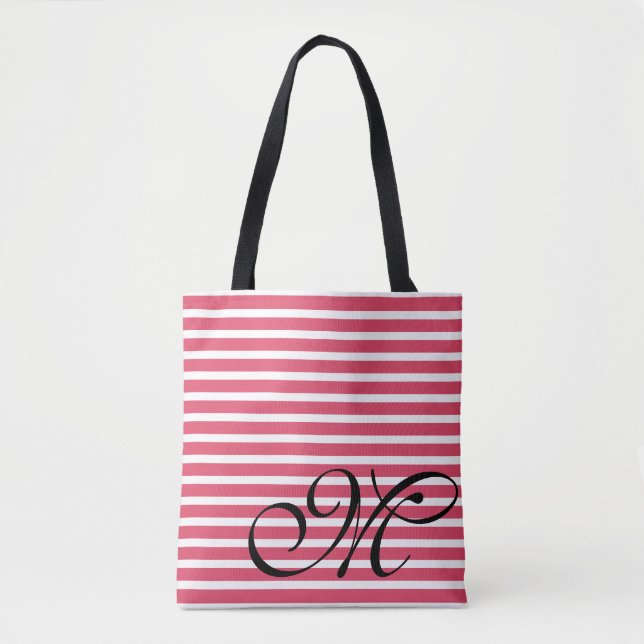 Bolsa Tote Padrão Monograma de Stripes Vermelhas (Frente)