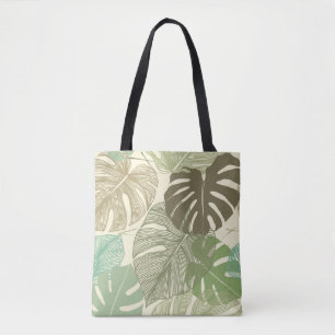 Bolsa Tote Padrão Monstera Tropical Desenhada À Mão