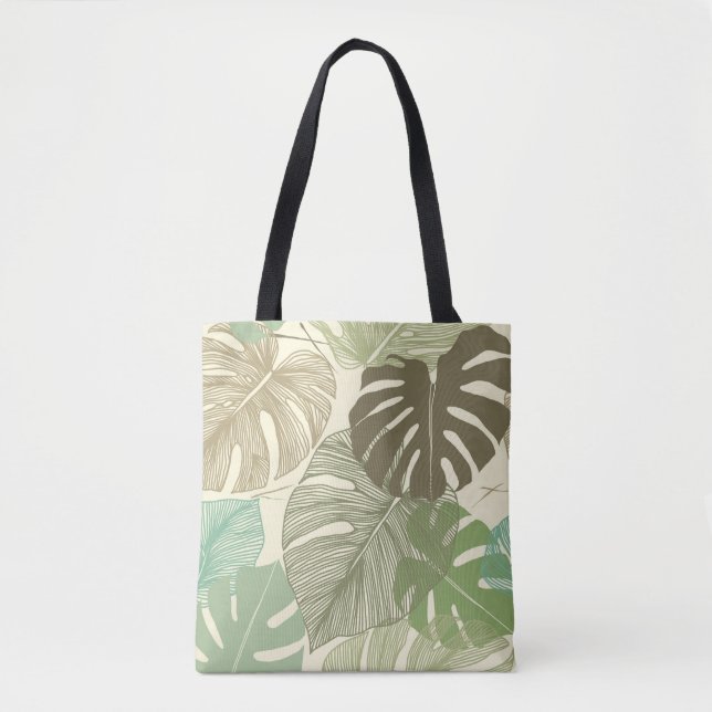 Bolsa Tote Padrão Monstera Tropical Desenhada À Mão (Frente)