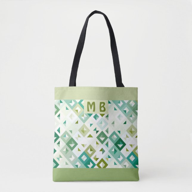 Bolsa Tote Padrão Mosaico Azul-marfim-verde-oliva personaliza (Frente)