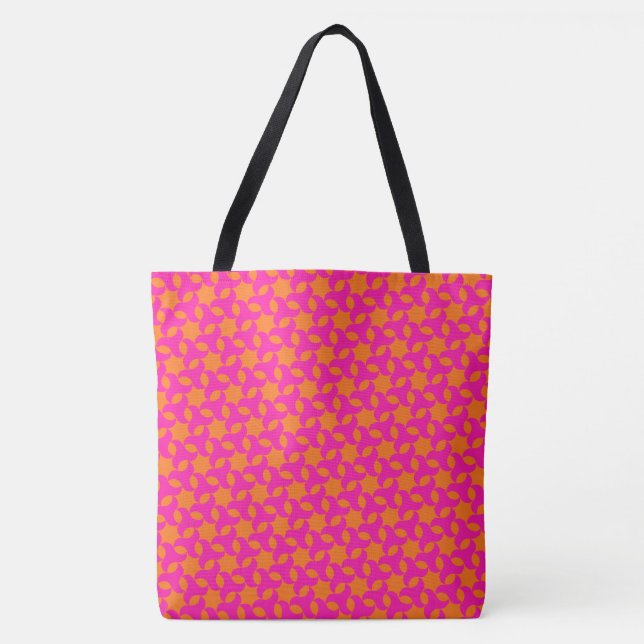 Bolsa Tote Padrão Mosaico Laranja-Rosa-Quente e Estrela Islâm (Frente)
