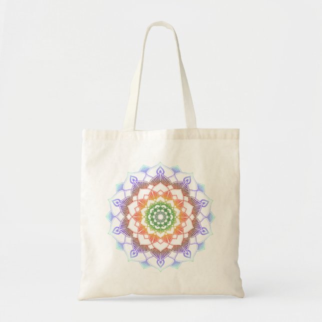 Bolsa Tote Padrão Multicolor do Arco-Íris Mandala (Frente)