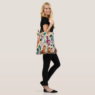 Bolsa Tote Padrão Musical Colorido