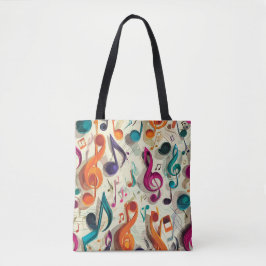Bolsa Tote Padrão Musical Colorido