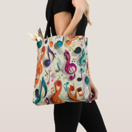 Bolsa Tote Padrão Musical Colorido