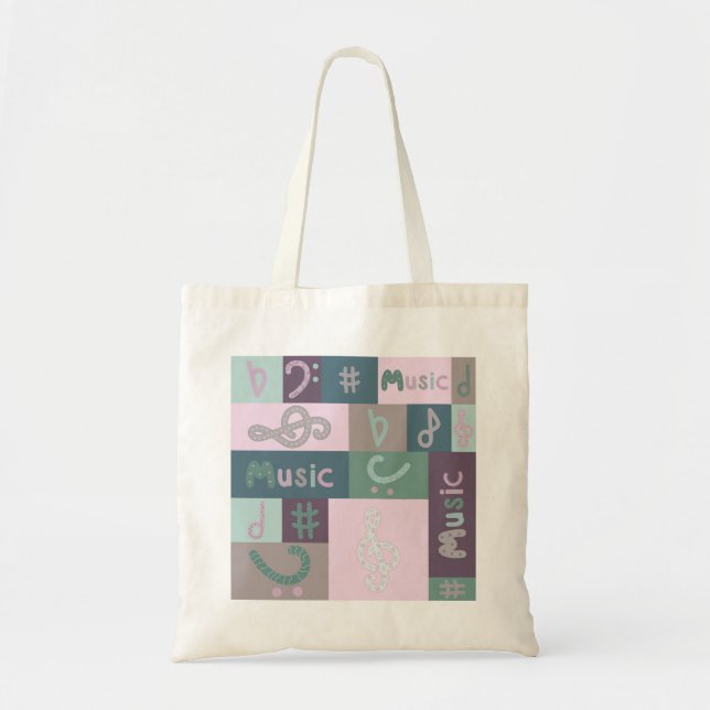 Bolsa Tote padrão musical multicolor (Frente)