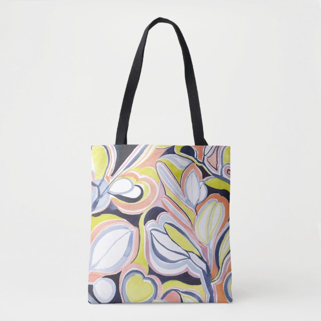 Bolsa Tote Padrão na moda Botânico de Abstrato de Aquarela (Frente)