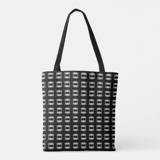 Bolsa Tote Padrão na moda quadrado moderno preto e prata (Verso)
