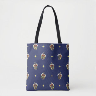 Bolsa Tote Padrão Natalino Antigo com uma Lanterna em Azul
