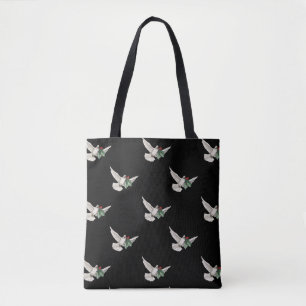 Bolsa Tote Padrão Natalino Vintage, Pombo Branco pela Paz